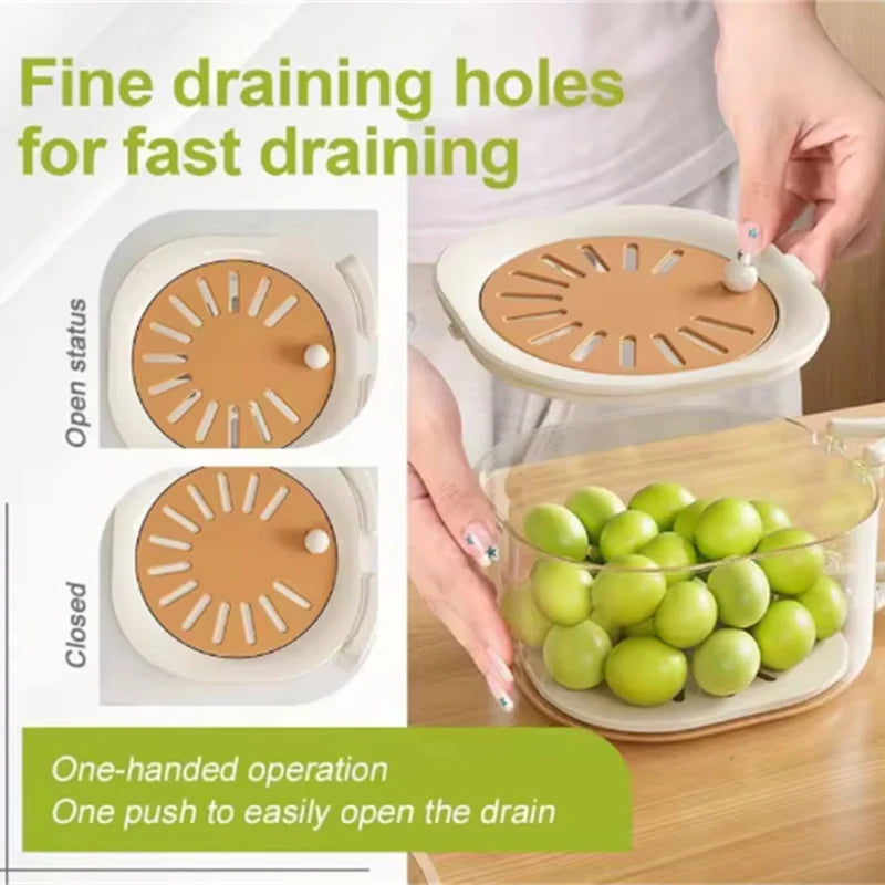 Cesta Escurridora de Frutas y Verduras Plegable 2 en 1 con Tapa Antipolvo