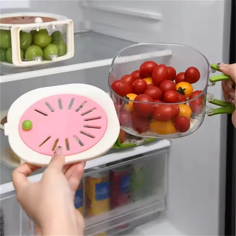 Cesta Escurridora de Frutas y Verduras Plegable 2 en 1 con Tapa Antipolvo