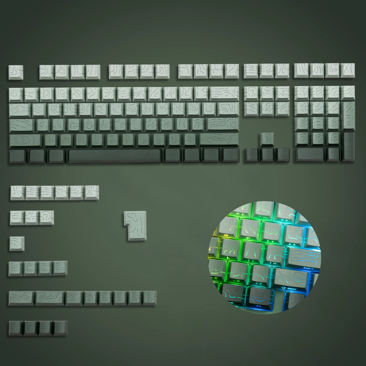 Teclas Mecánicas Retroiluminadas PBT 136 Teclas — Perfil OEM para Switches MX