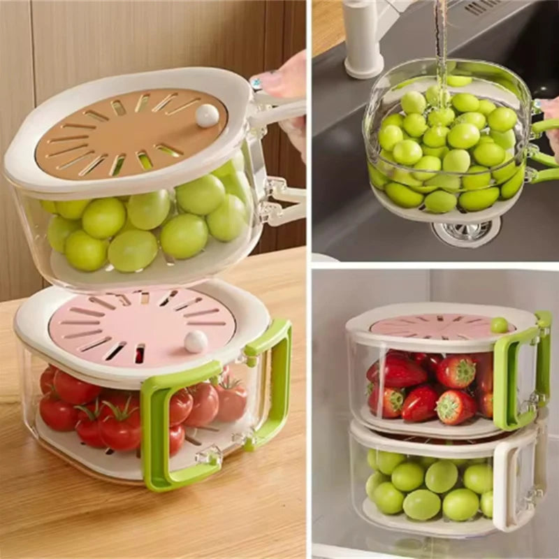 Cesta Escurridora de Frutas y Verduras Plegable 2 en 1 con Tapa Antipolvo