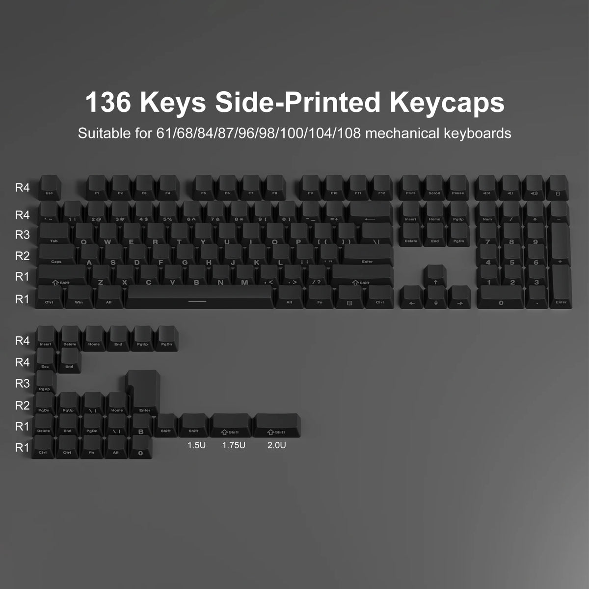 Teclas Mecánicas Retroiluminadas PBT 136 Teclas — Perfil OEM para Switches MX