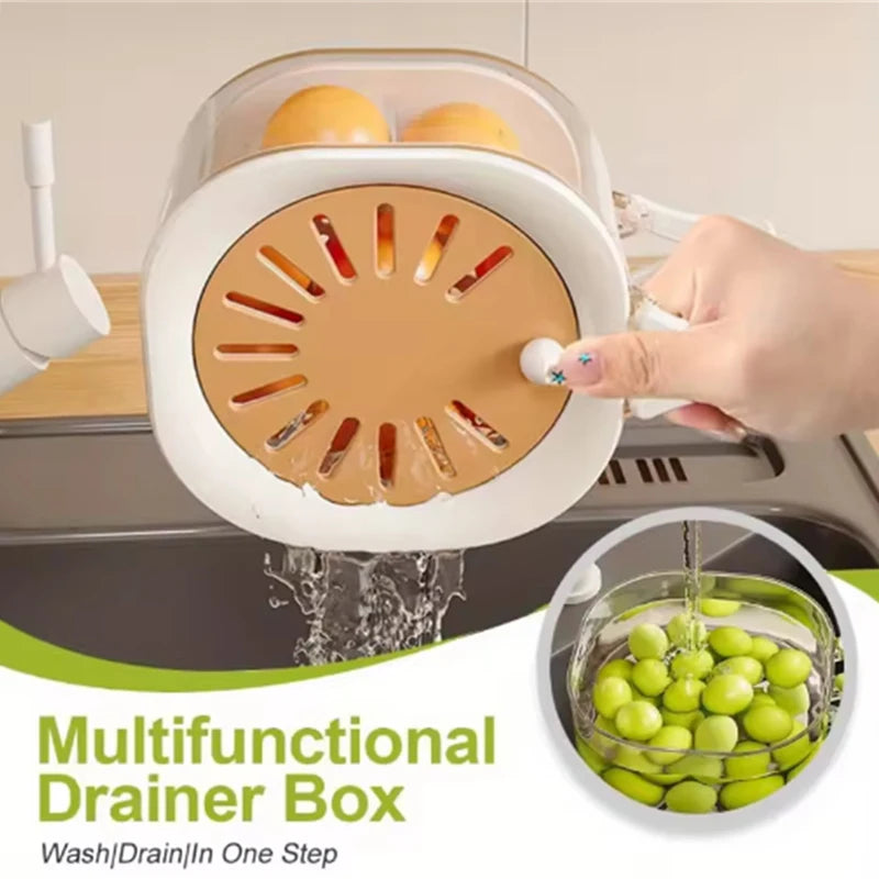 Cesta Escurridora de Frutas y Verduras Plegable 2 en 1 con Tapa Antipolvo