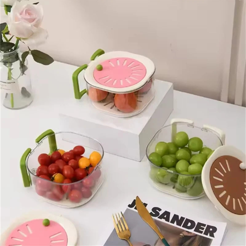 Cesta Escurridora de Frutas y Verduras Plegable 2 en 1 con Tapa Antipolvo